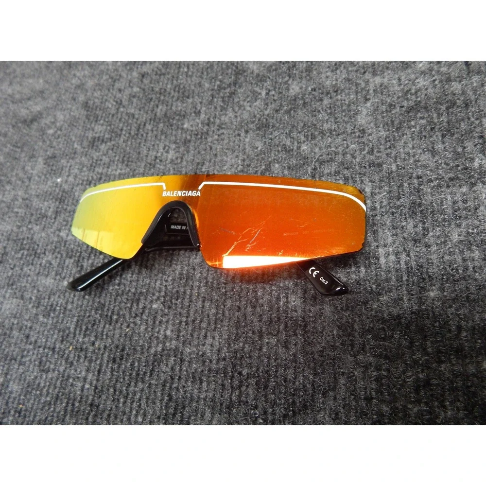 Balenciaga BB0003S 007 Shield Sunglasses Orange Mirrored Lens Italy Black Frame